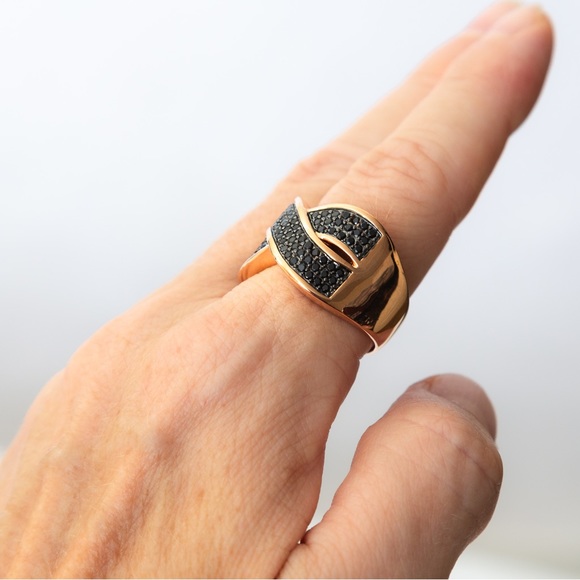 Bronzo Italia 1.5 cttw black spinel crossover statement ring rose gold tone 10 - Picture 10 of 16